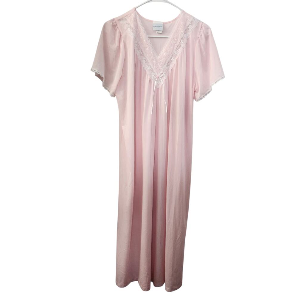 VINTAGE Pure Luxury Nightgown Pink PEIGNOIR Lingerie M Negligee Retro‎ 90s 80s